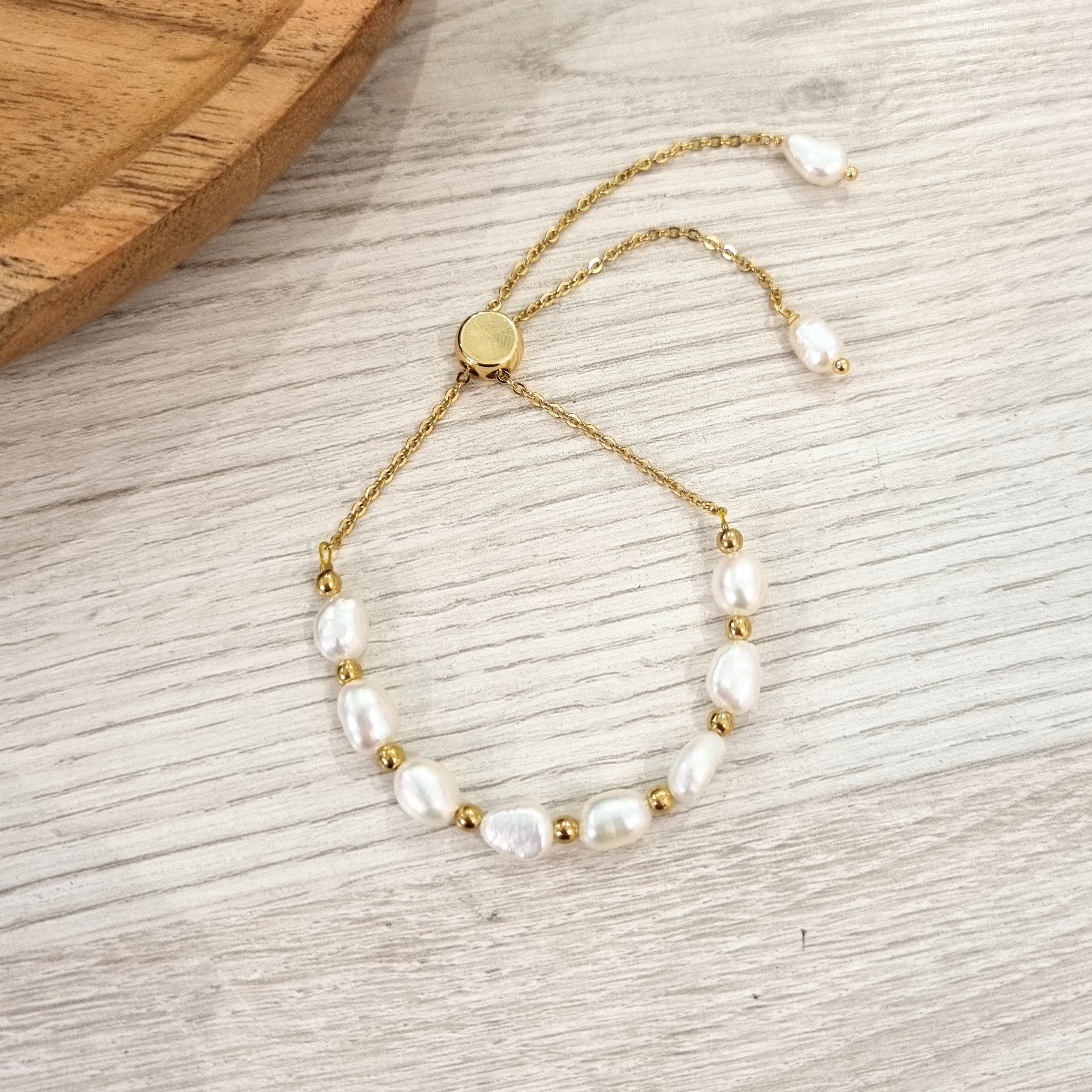 Pulsera Acero Inoxidable Ajustable Perlas