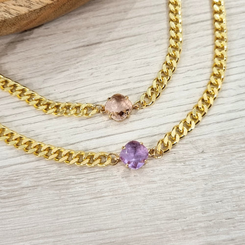 Collar Acero Inoxidable Eslabon Grueso y Cristal