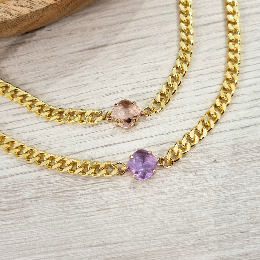 Collar Acero Inoxidable Eslabon Grueso y Cristal