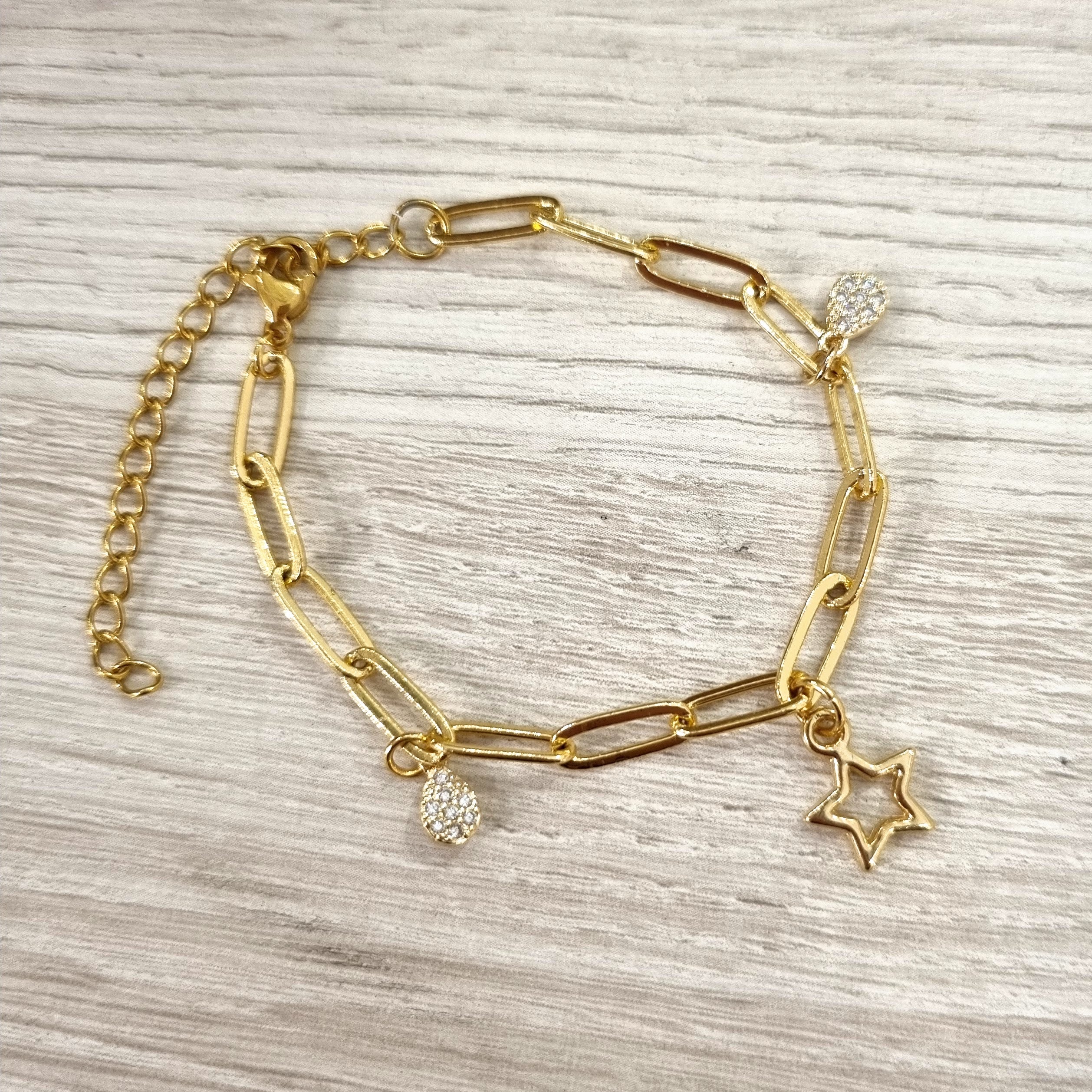 Pulsera Chapa de Oro Eslabon con Estrella