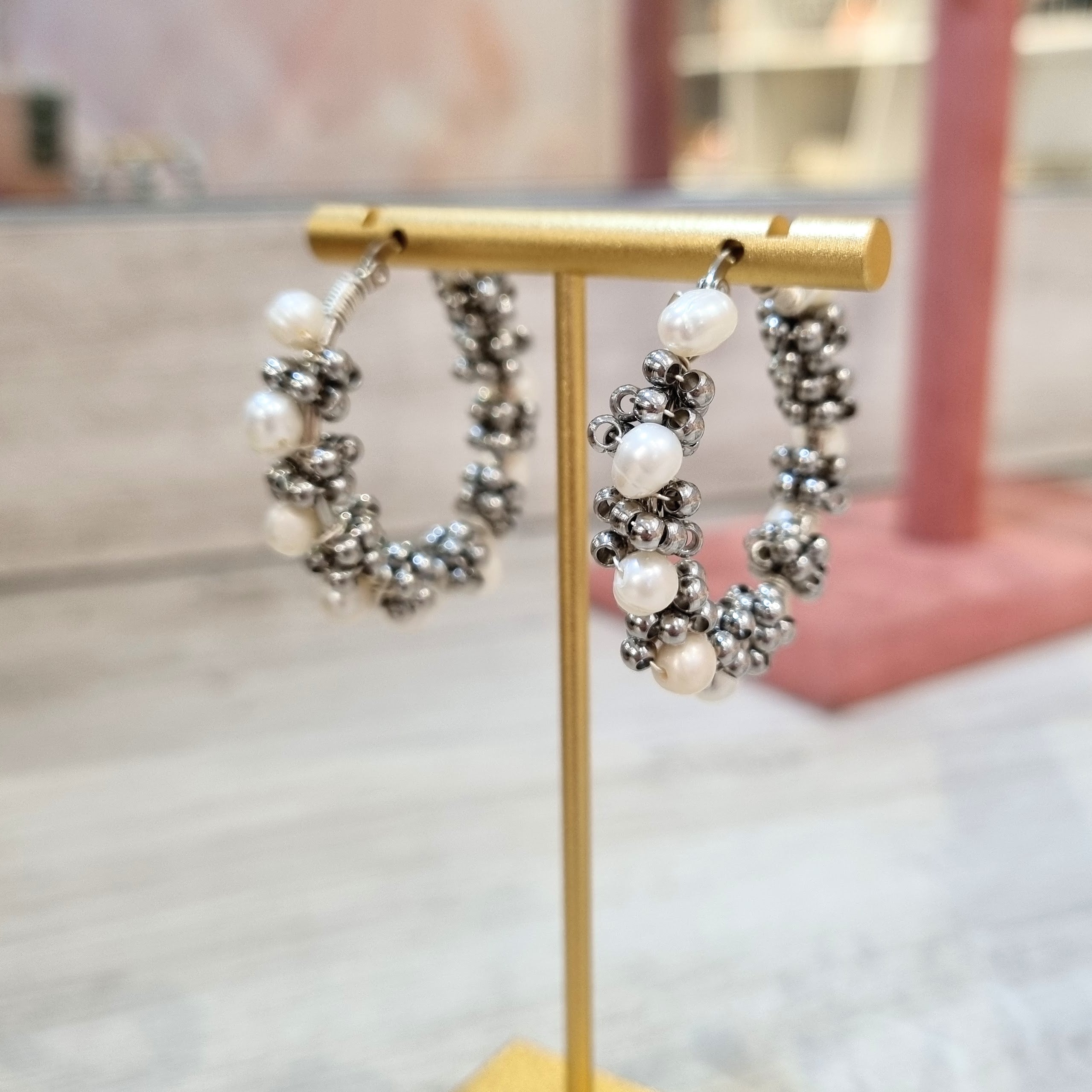 Arracadas Acero Inoxidable con Perlas