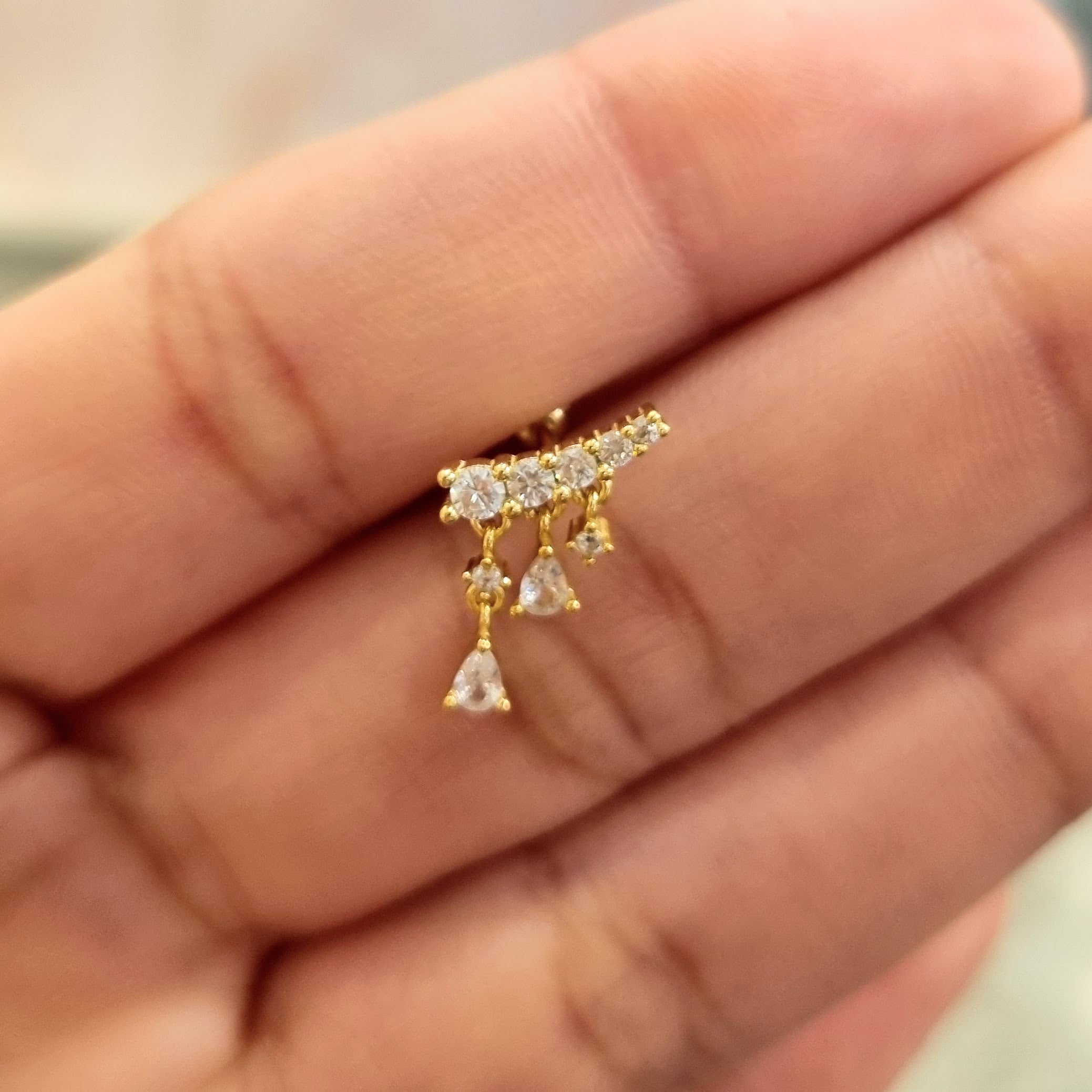 Piercing Plata 925 con Chapa de Oro 3 Gotitas Colgantes