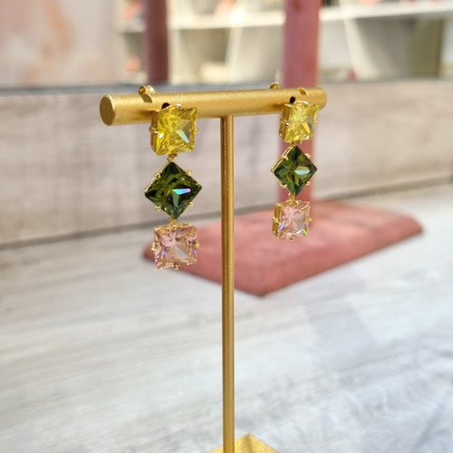 Aretes Plata 925 con Chapa de Oro Amarillo Rosa y Verde