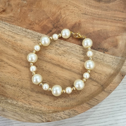 Pulsera Acero Inoxidable con Perlas dos Tamaños
