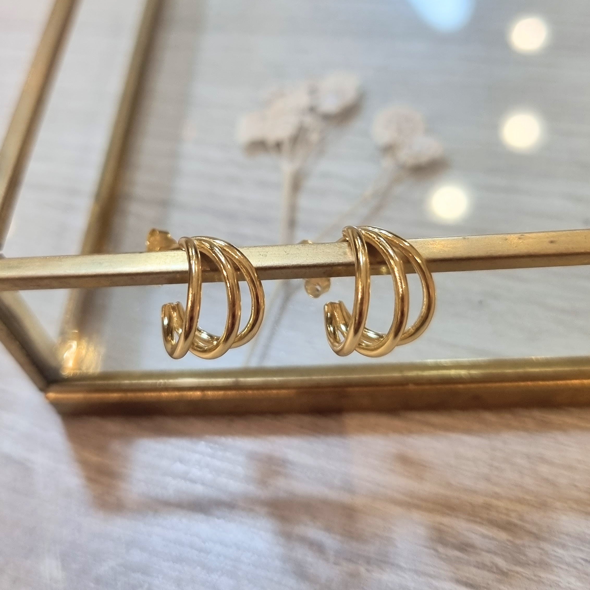 Arracada Plata 925 con Chapa de Oro Mini Triple