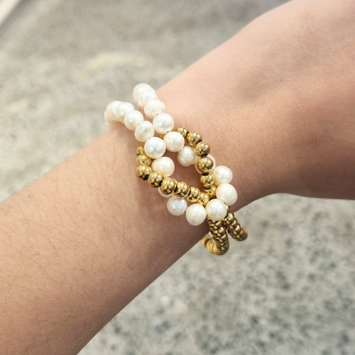 Pulsera Acero Inoxidable Nudo con Perlas Naturales