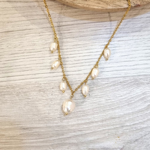 Collar Acero Inoxidable con 7 Perlas