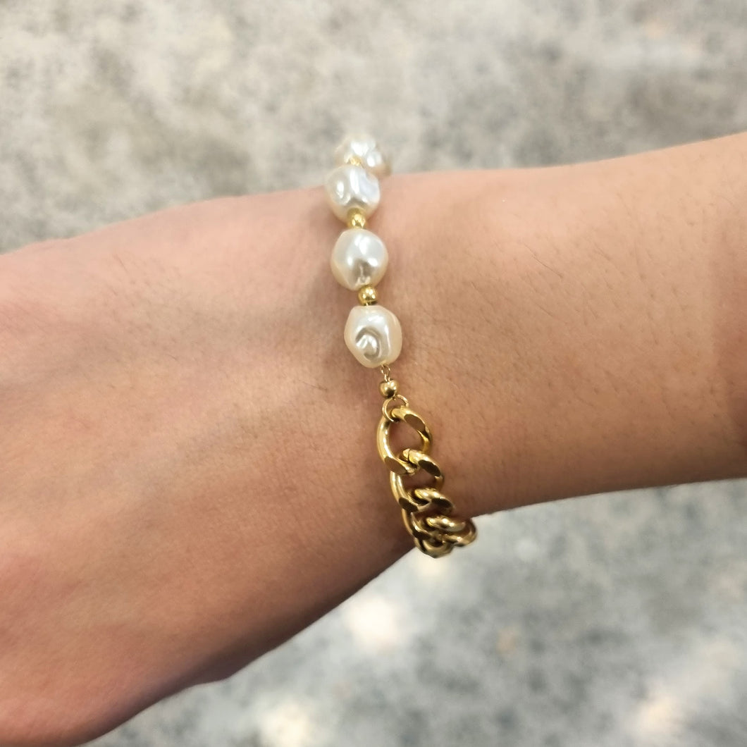 Pulsera Acero Inoxidable Perlas y Eslabón