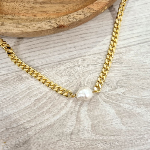 Collar Acero Inoxidable Perla Central