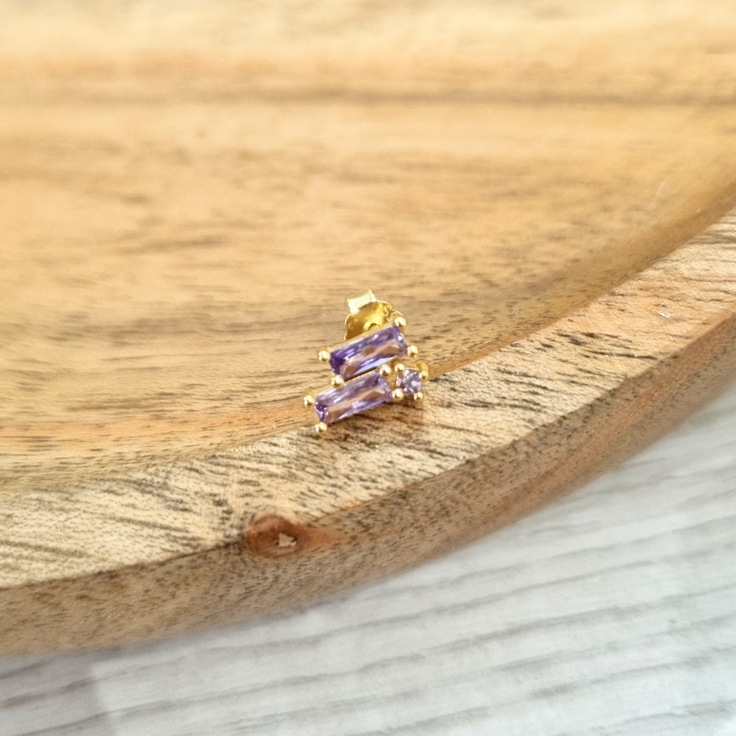 Aretes Plata 925 Morado Chapa de Oro