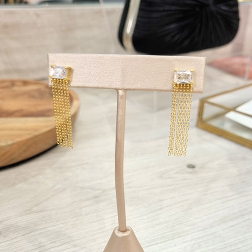 Aretes Plata 925 con Chapa de Oro Cadenas y Baguette
