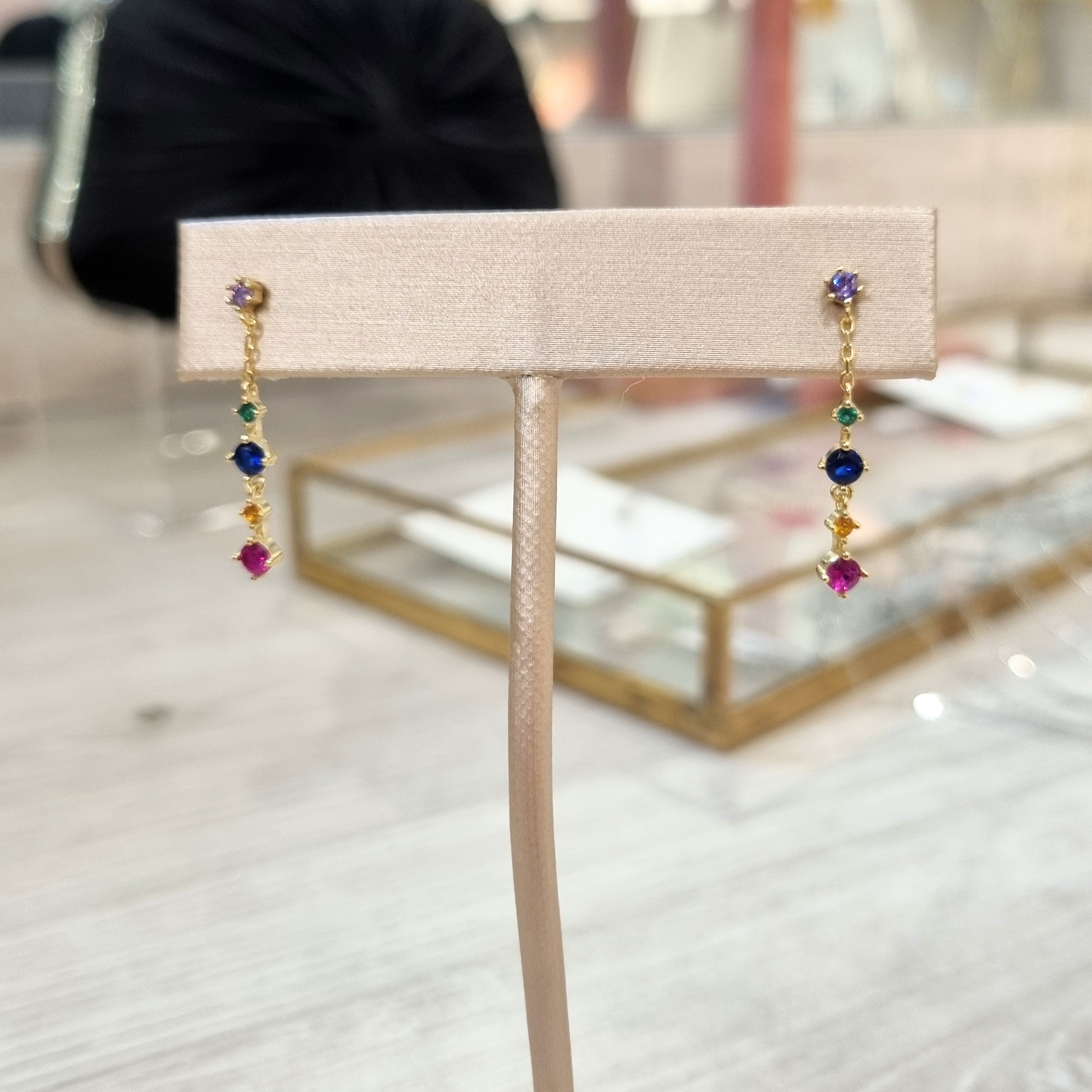 Aretes Plata 925 con Chapa de Oro Circulitos de Colores