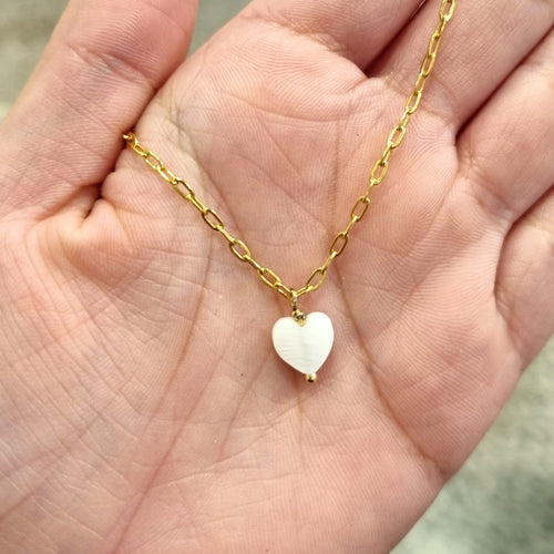 Collar Acero Inoxidable Corazon Madre perla
