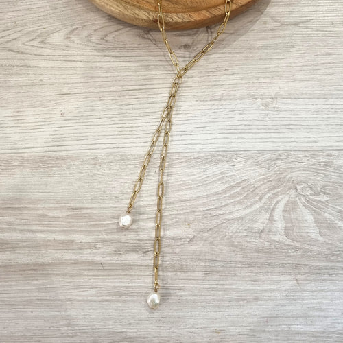 Collar Acero Inoxidable Eslabon con Perlas
