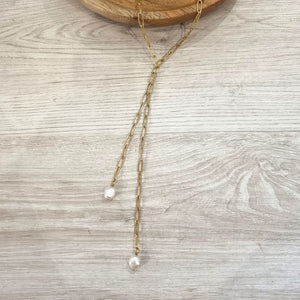 Collar Acero Inoxidable Eslabon con Perlas