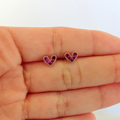 Aretes Oro Rosa Corazón Mini Plata .925