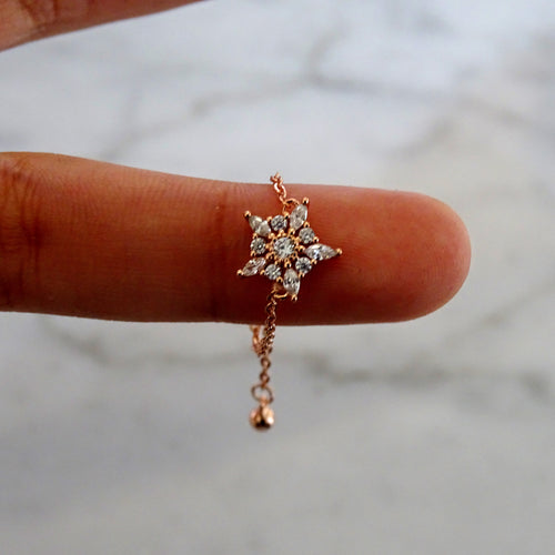 Anillo Oro Rosa Ajustable Flor Plata .925