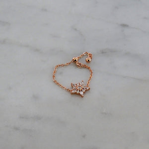 Anillo Oro Rosa Ajustable Flor Plata .925