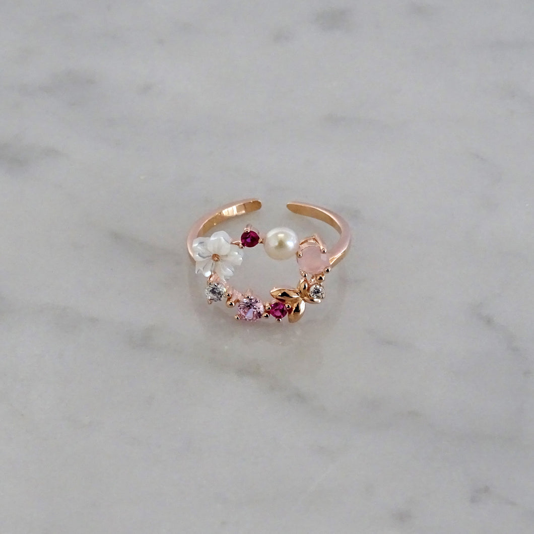 Anillo Oro Rosa Ajustable Circulo Plata .925