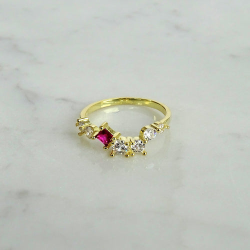 Anillo Dorado Circ con Rosa Plata .925