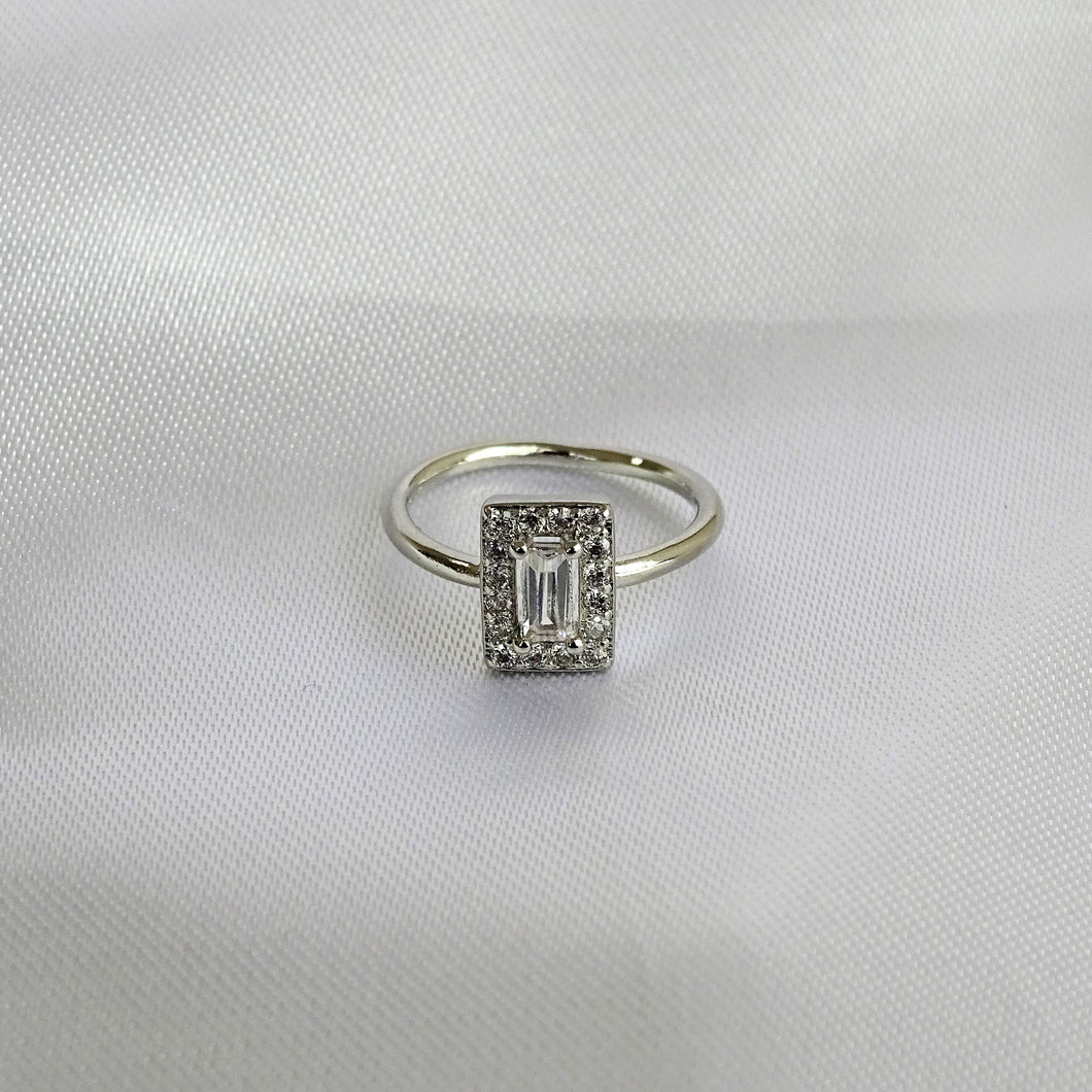 Anillo Plateado Bagguette Chapa de Oro