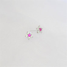 Cargar imagen en el visor de la galería, Aretes Plata Flor Mini con Rosa