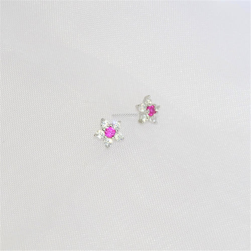 Aretes Plata Flor Mini con Rosa
