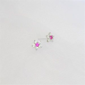 Aretes Plata Flor Mini con Rosa