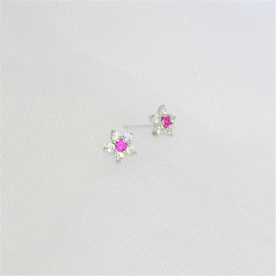 Aretes Plata Flor Mini con Rosa