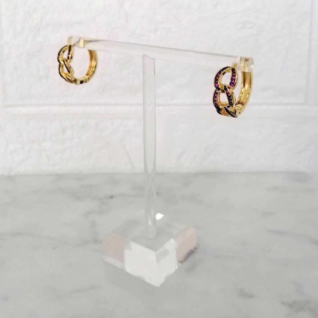 Arracadas Dorados con Trenzadas Rosa Chapa de Oro