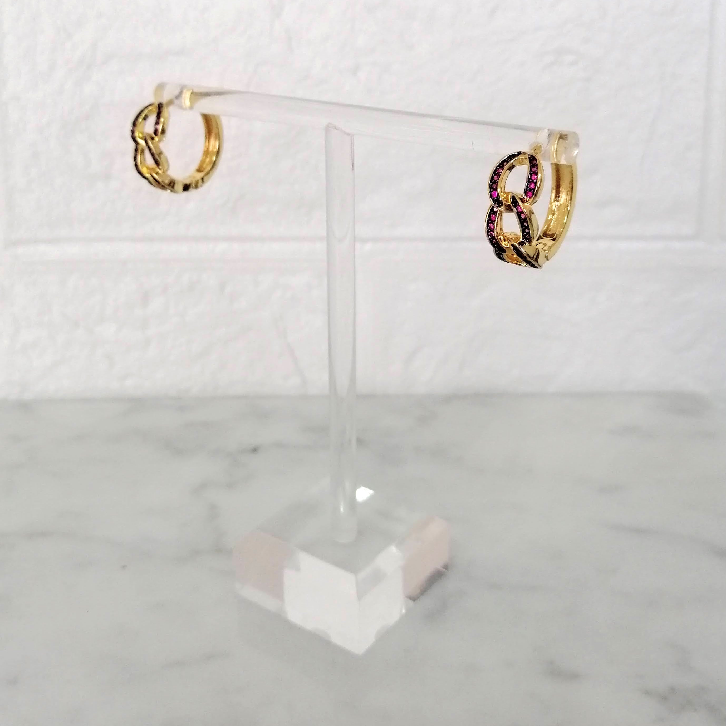 Arracadas Dorados con Trenzadas Rosa Chapa de Oro