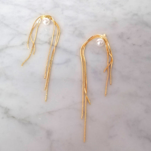 Aretes Dorados con Perla Poste de plata .925