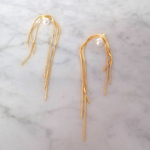 Aretes Dorados con Perla Poste de plata .925