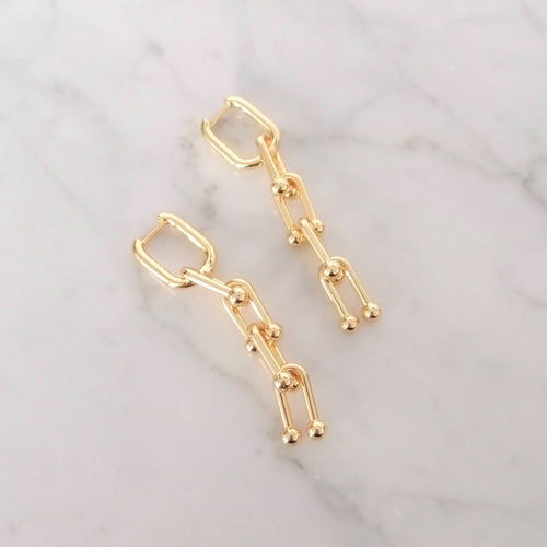 Aretes Chapa de Oro Eslabones Largos