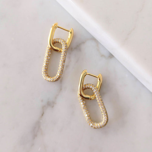 Aretes Chapa de Oro 14K Eslabones Y zIRC