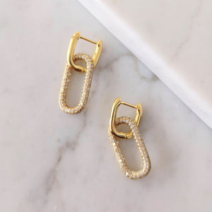 Aretes Chapa de Oro 14K Eslabones Y zIRC