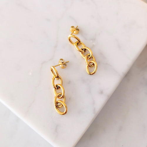 Aretes Chapa de Oro 14K Eslabones