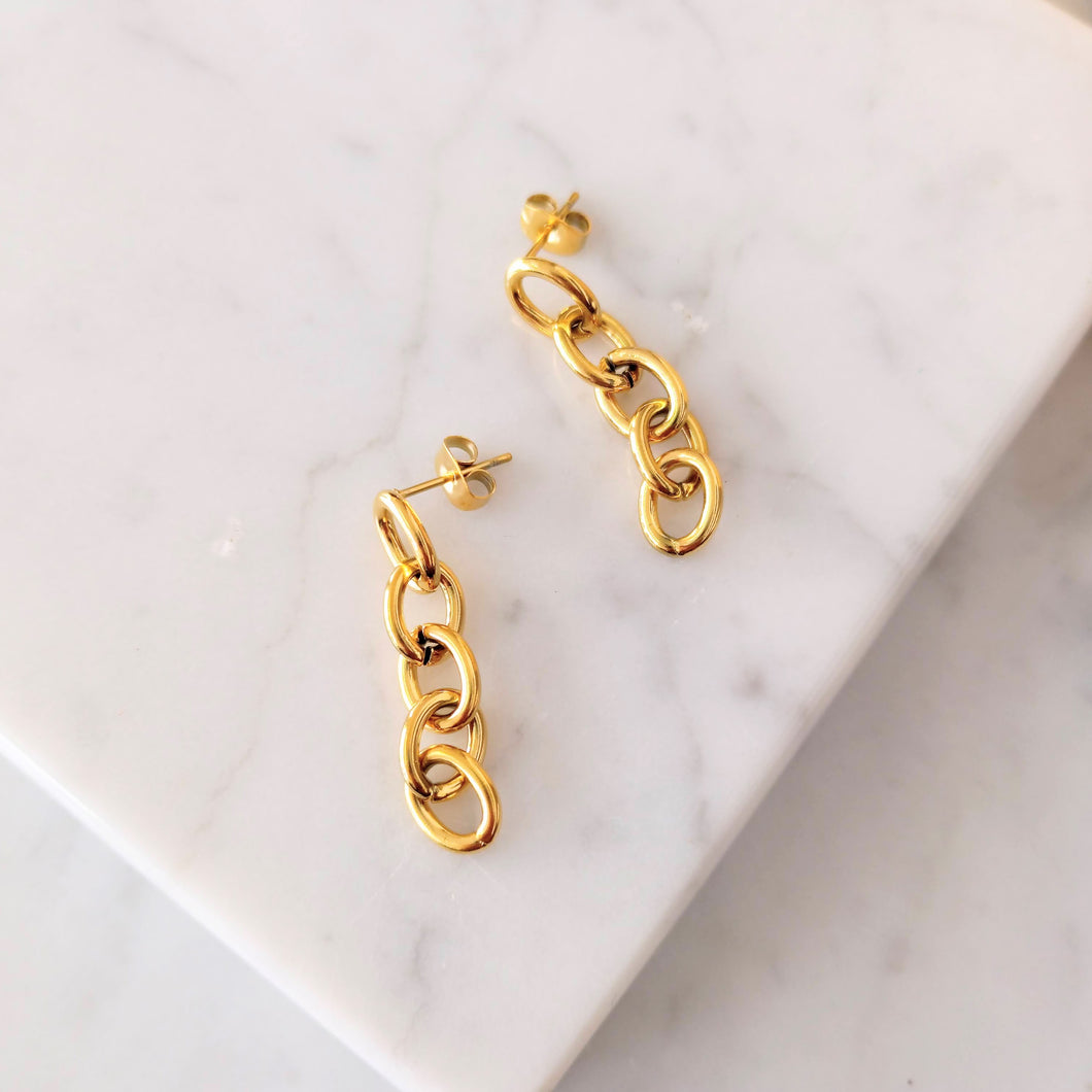 Aretes Chapa de Oro 14K Eslabones