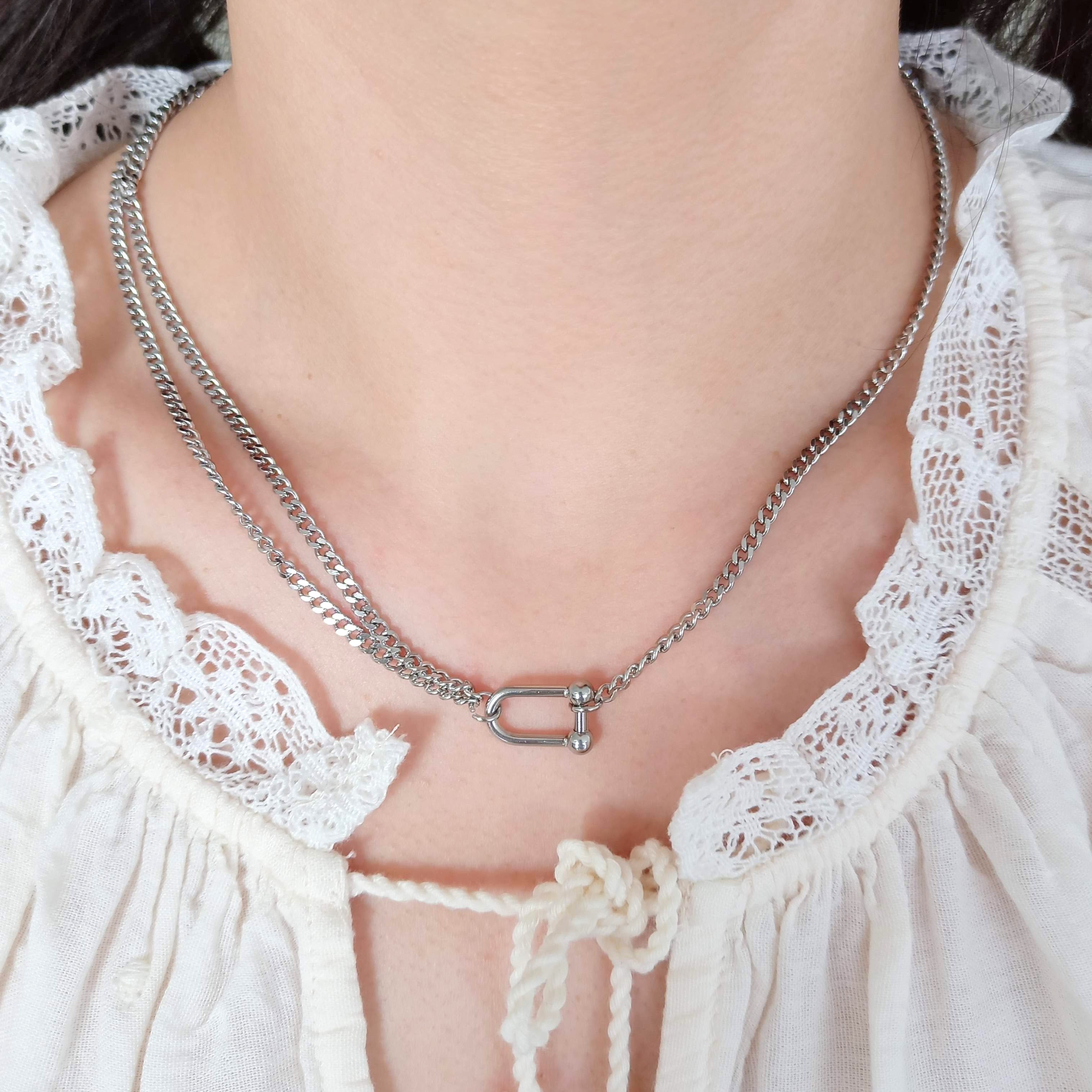 Collar Plateado Chapa de Oro doble