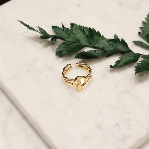 Anillo Chapa de Oro 14K Eslabon y Broche