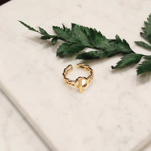 Anillo Chapa de Oro 14K Eslabon y Broche