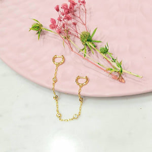 Arete Doble Chapa de Oro 14K con Zirconias