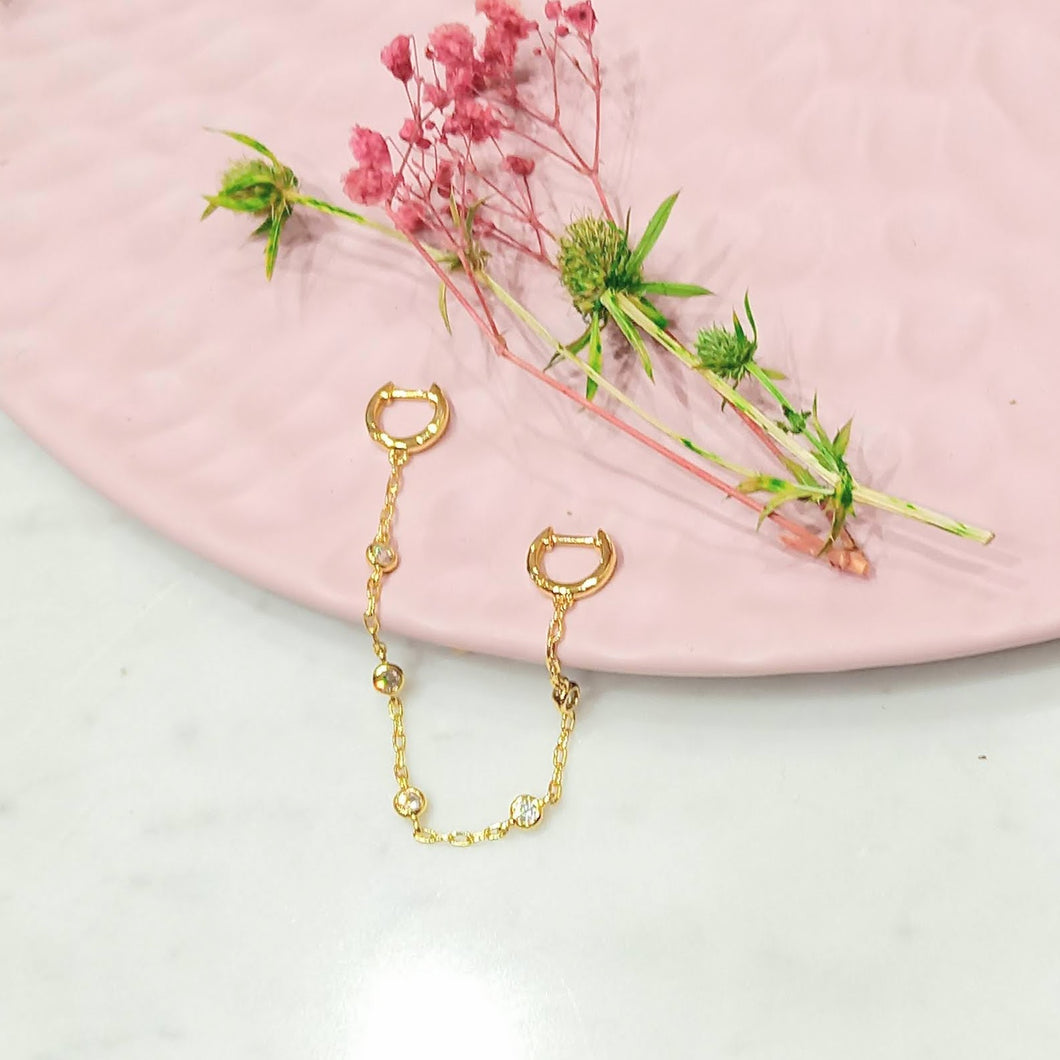 Arete Doble Chapa de Oro 14K con Zirconias