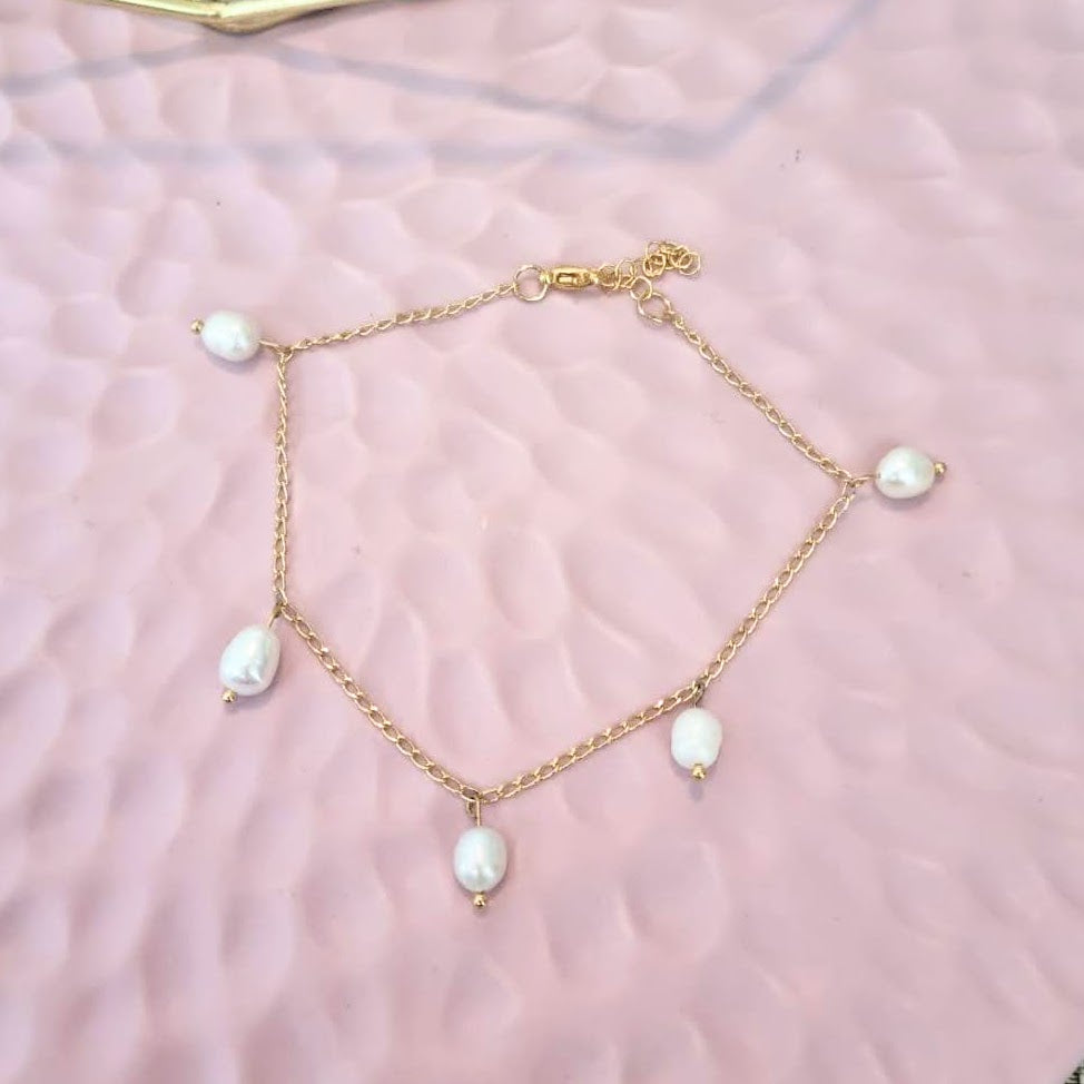 Tobillera Chapa de Oro Perlitas