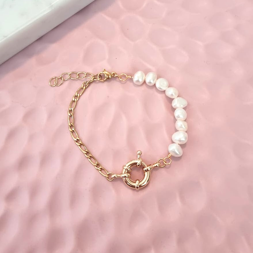 Pulsera Acero Inoxidable Perlas con Timon