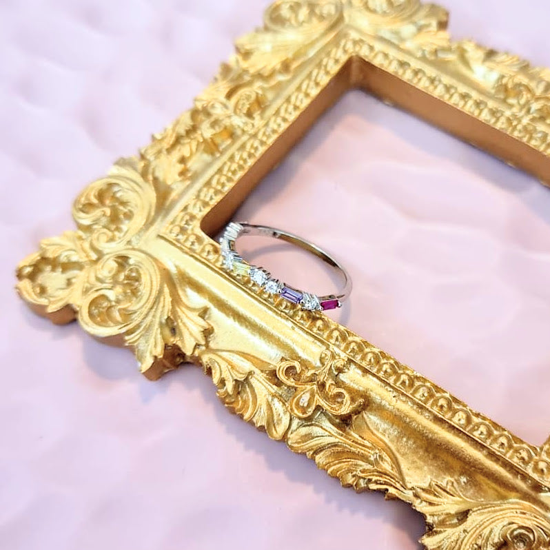 Anillo Plata 925 Baguettes Colores