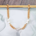 Collar Chapa de Oro 3 Perlas
