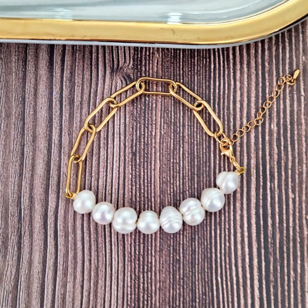 Pulsera Acero Inoxidable con Perlas