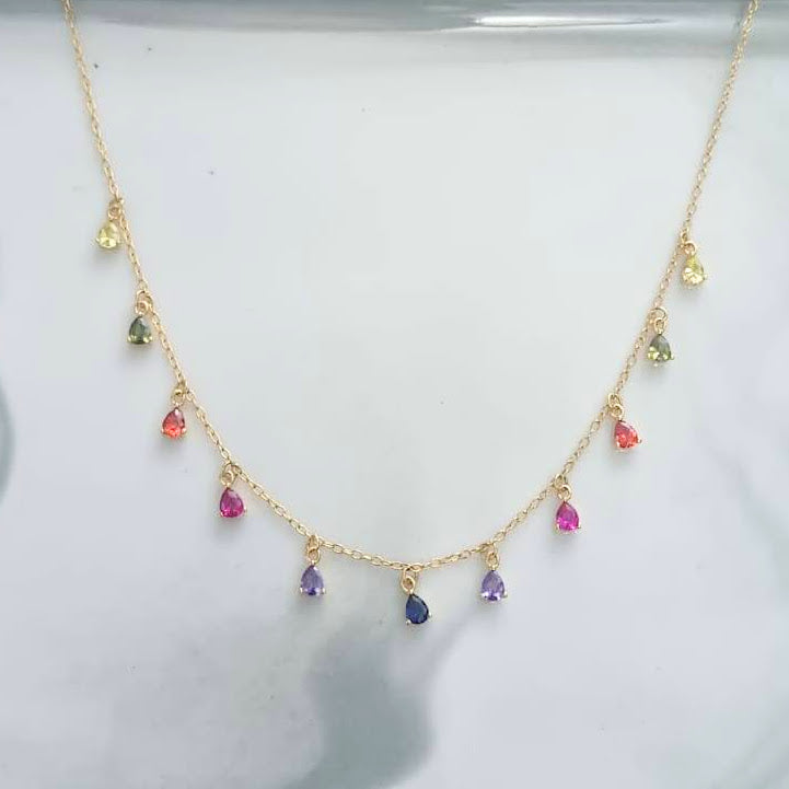 Collar Chapa de Oro Gotitas de Colores