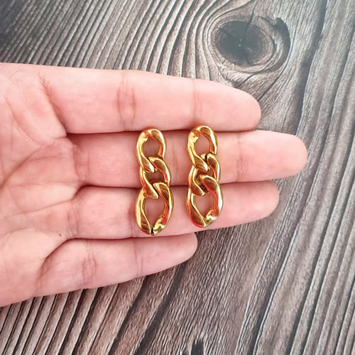 Aretes Chapa de Oro 3 Eslabones